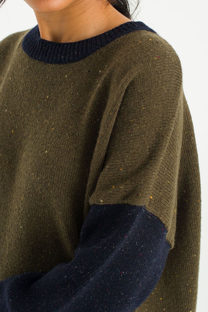 Round Neck Jumper, Navy/Green