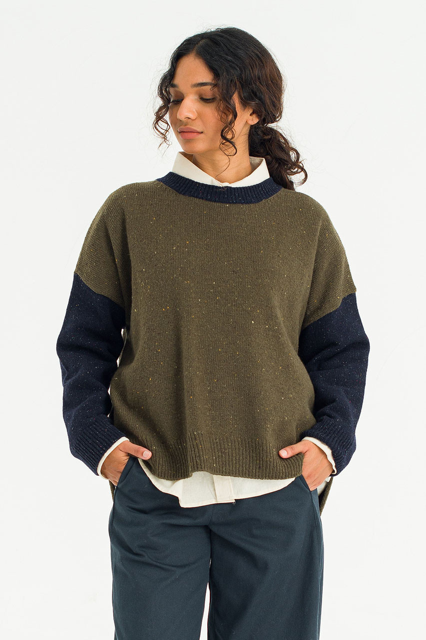 Boucle Round Neck Jumper, Navy/Green