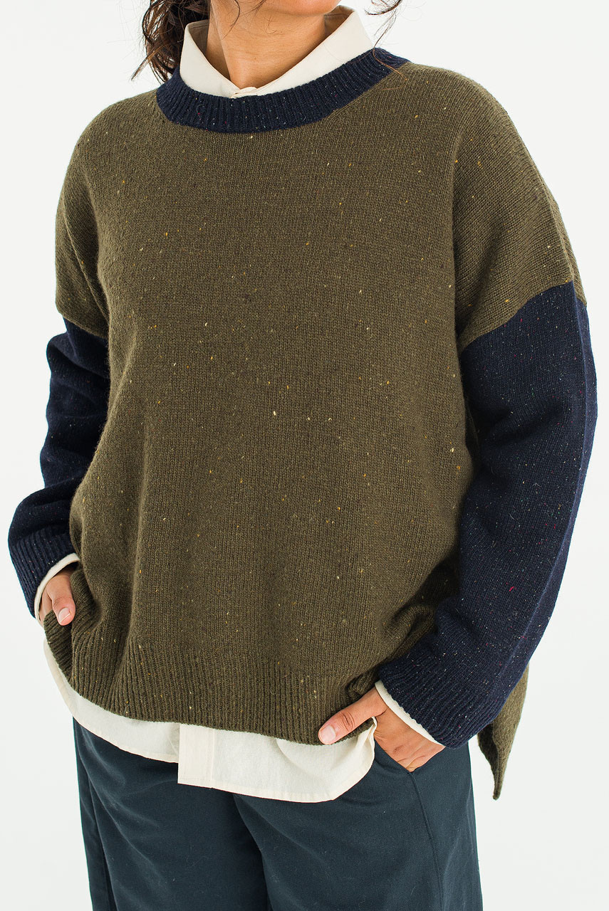 Boucle Round Neck Jumper, Navy/Green