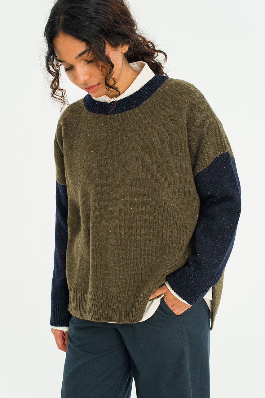 Boucle Round Neck Jumper, Navy/Green