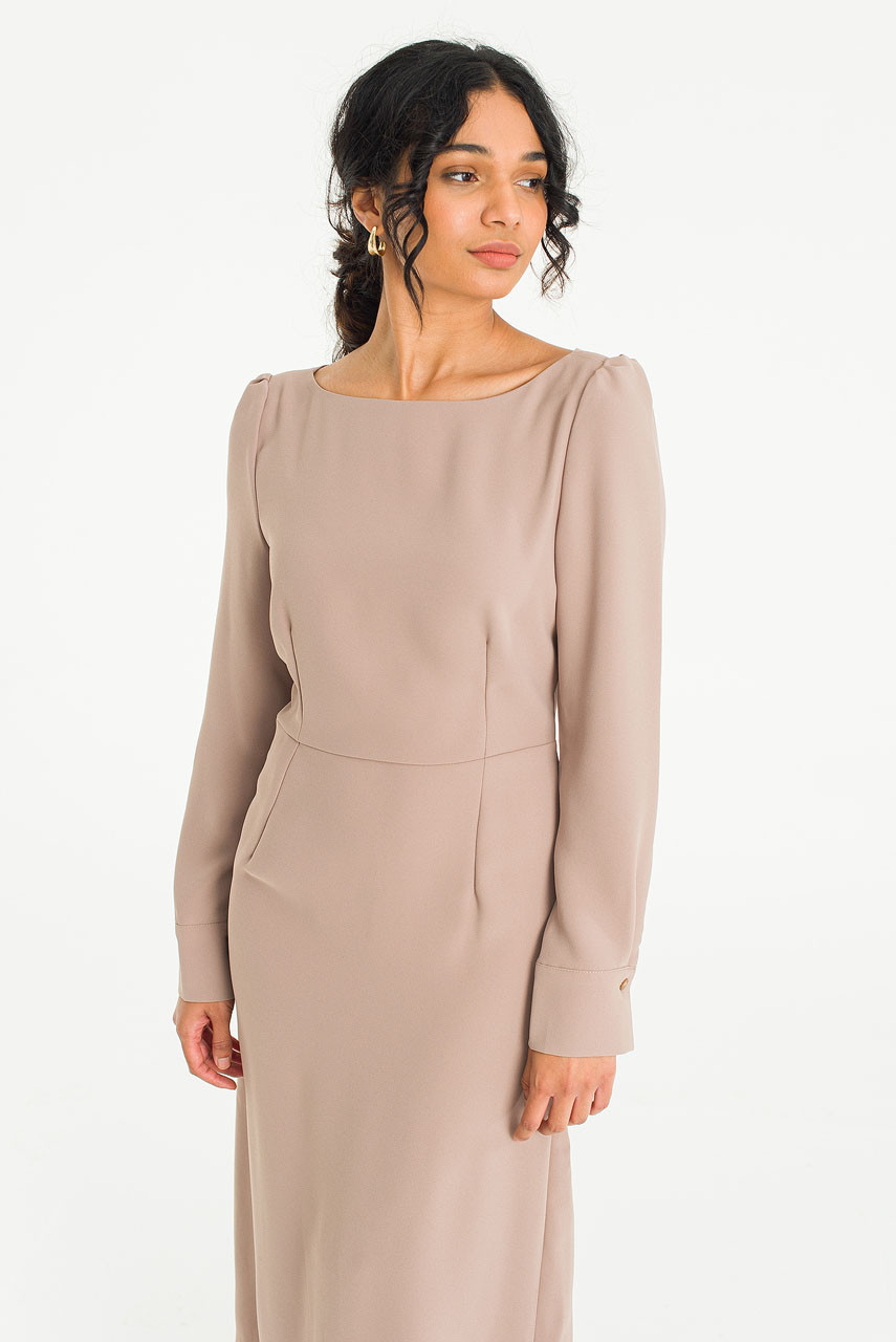 Akari Long Sleeve Dress, Beige