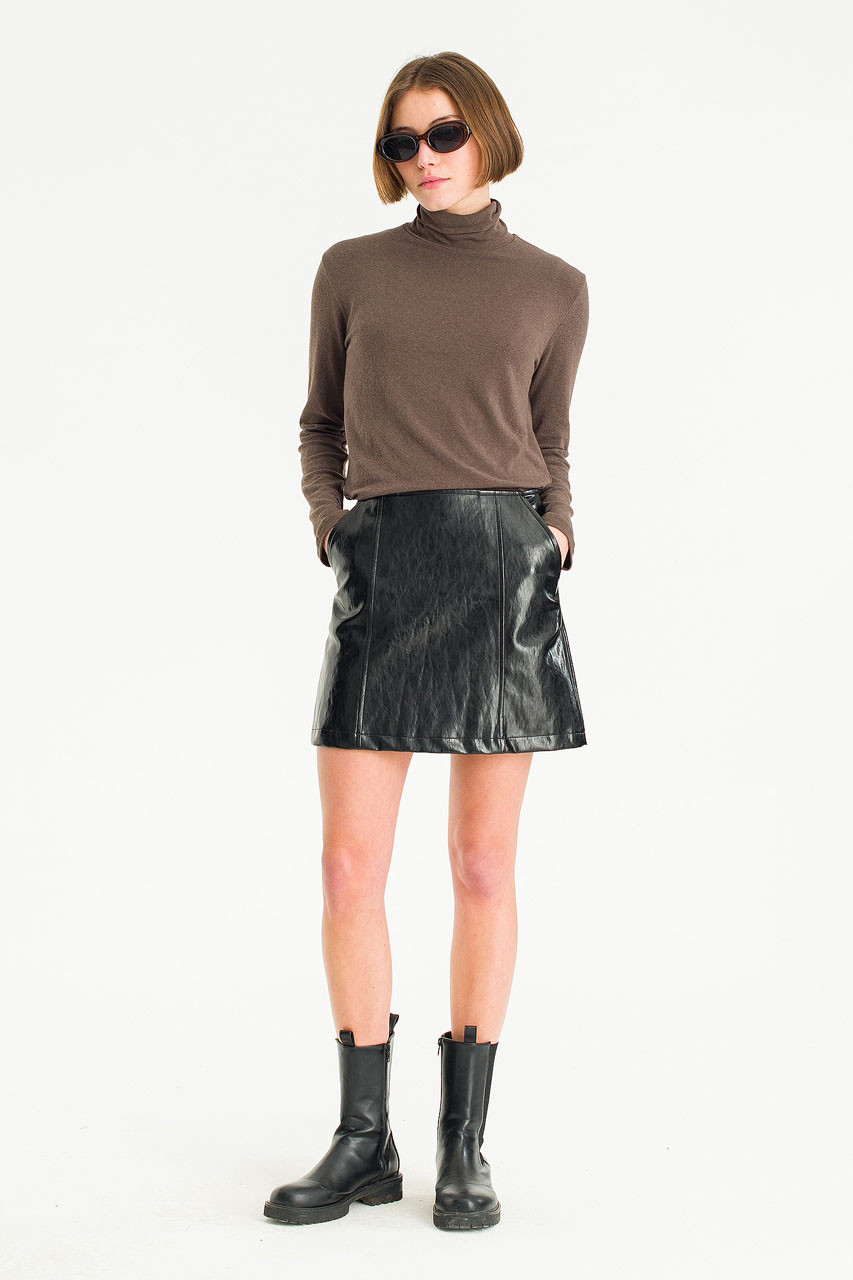 Mozu Faux Leather Mini Skirt, Black