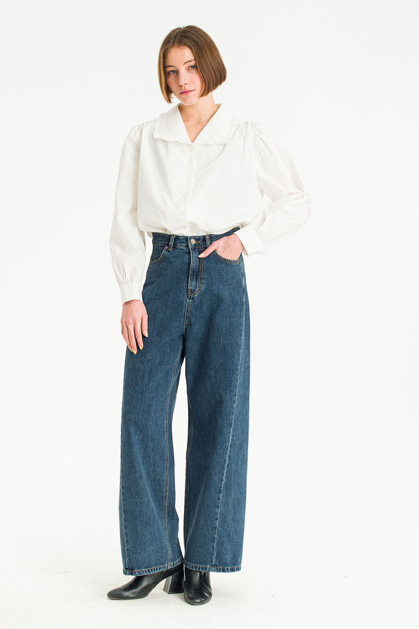 Leah Frill Neck Blouse, Ivory