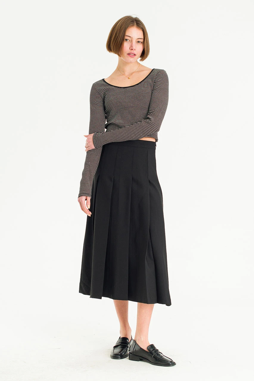 Lena Pleated Skirt, Black