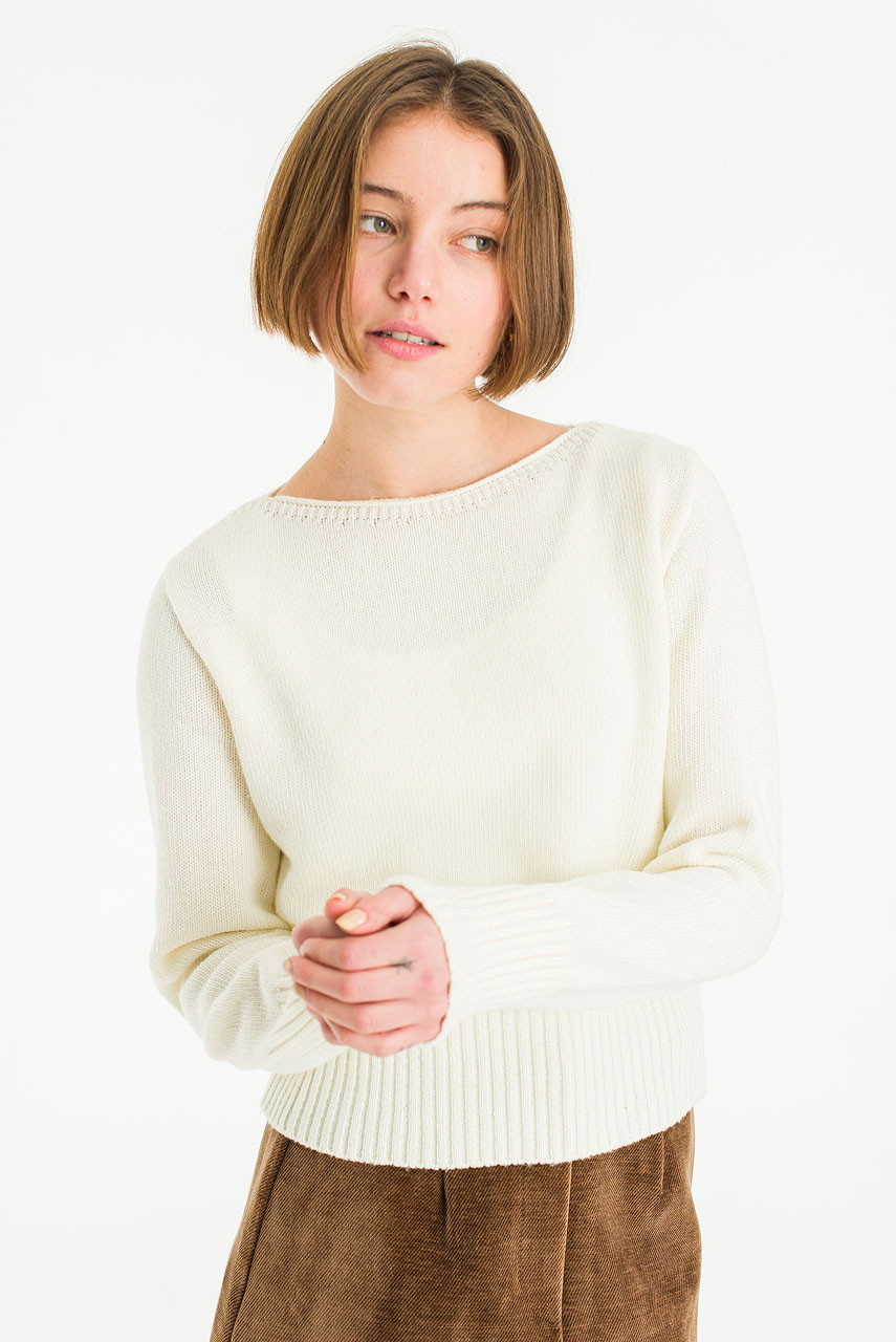 Hina Boat Neck Jumper, Ivory