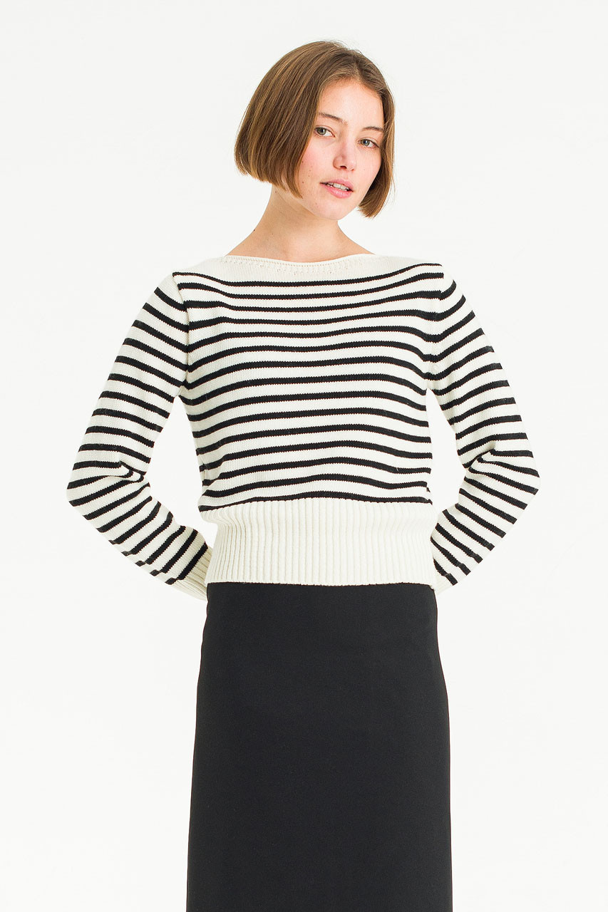 Hina Boat Neck Jumper, Ivory/Black