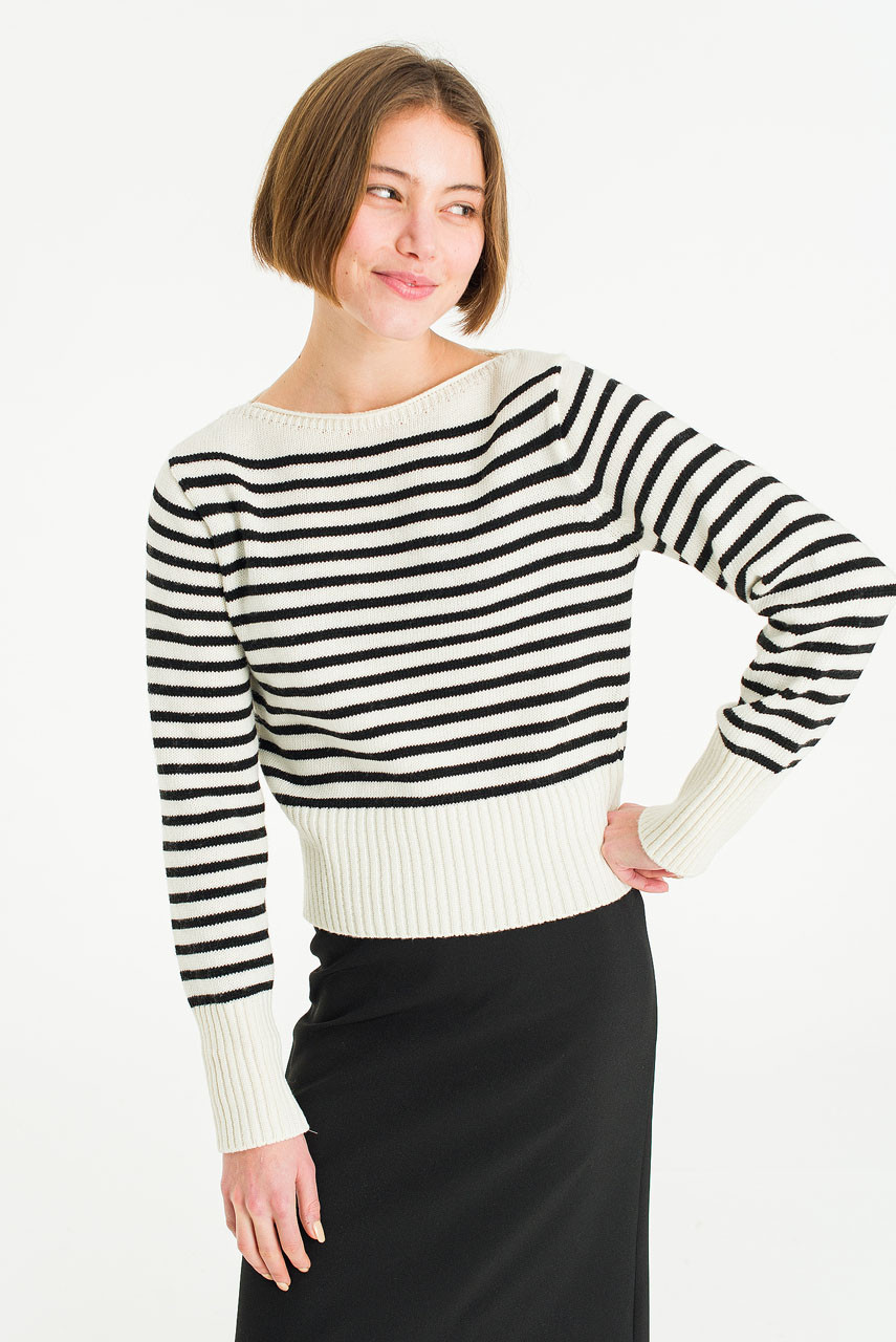 Hina Boat Neck Jumper, Ivory/Black