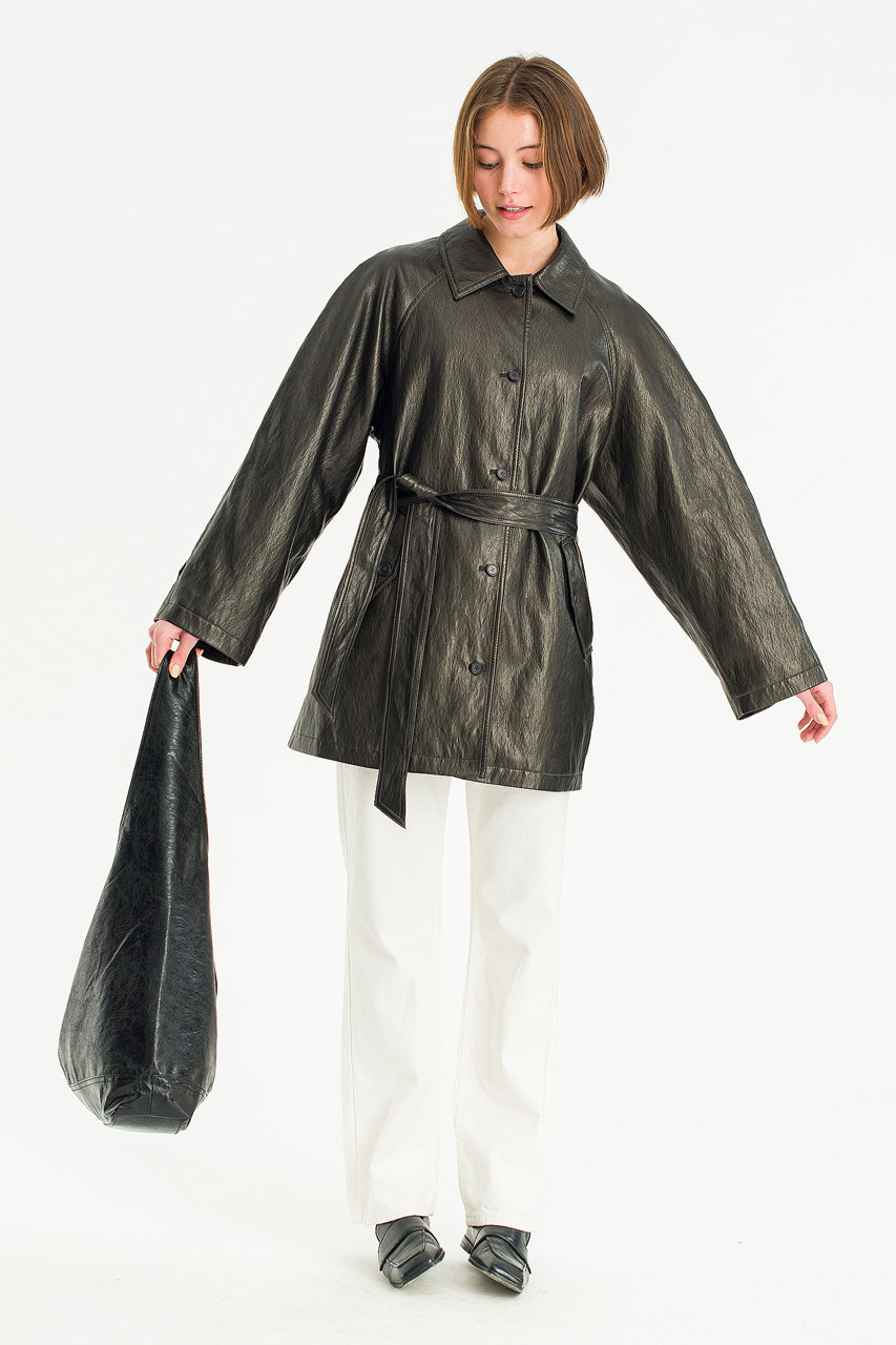 Mizuki Faux Leather Coat, Black