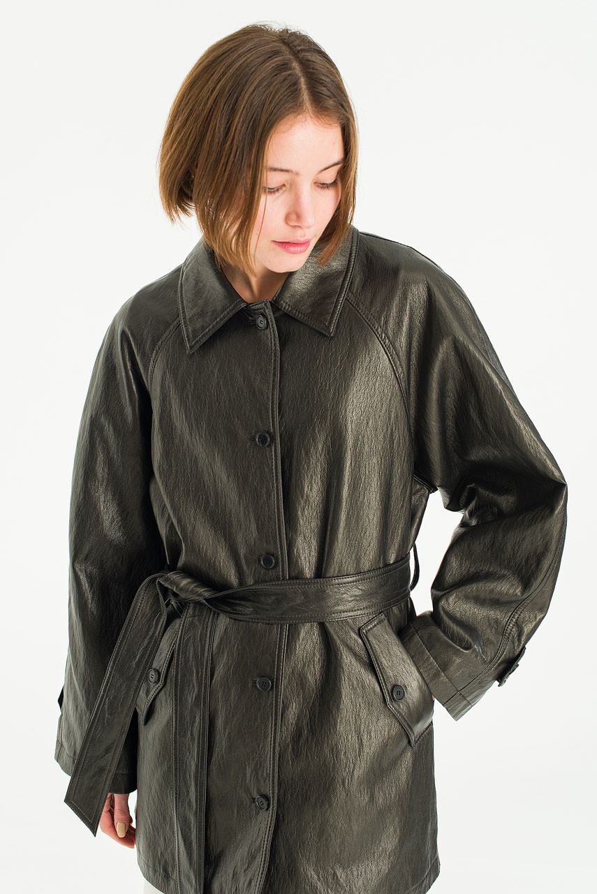 Mizuki Faux Leather Coat, Black