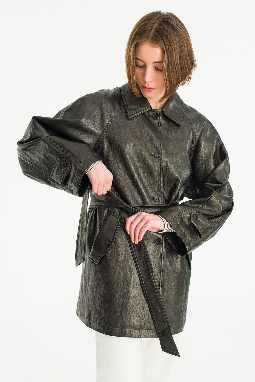 Mizuki Faux Leather Coat, Black