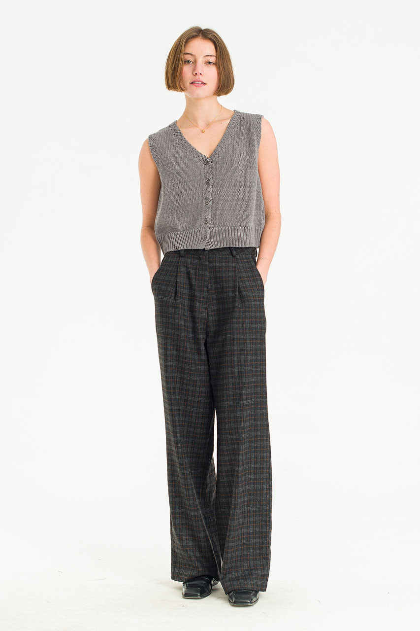 Reina Check Slacks, Black