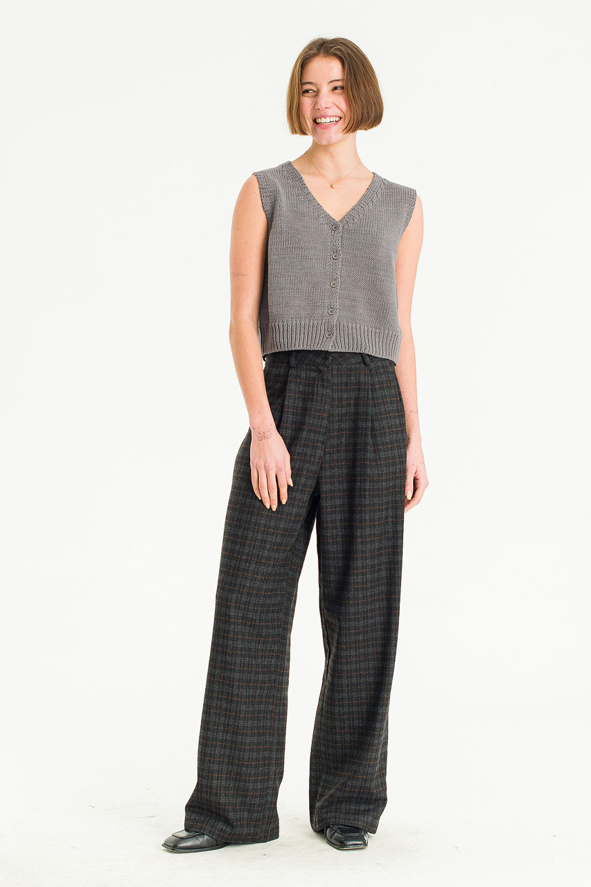 Reina Check Slacks, Black