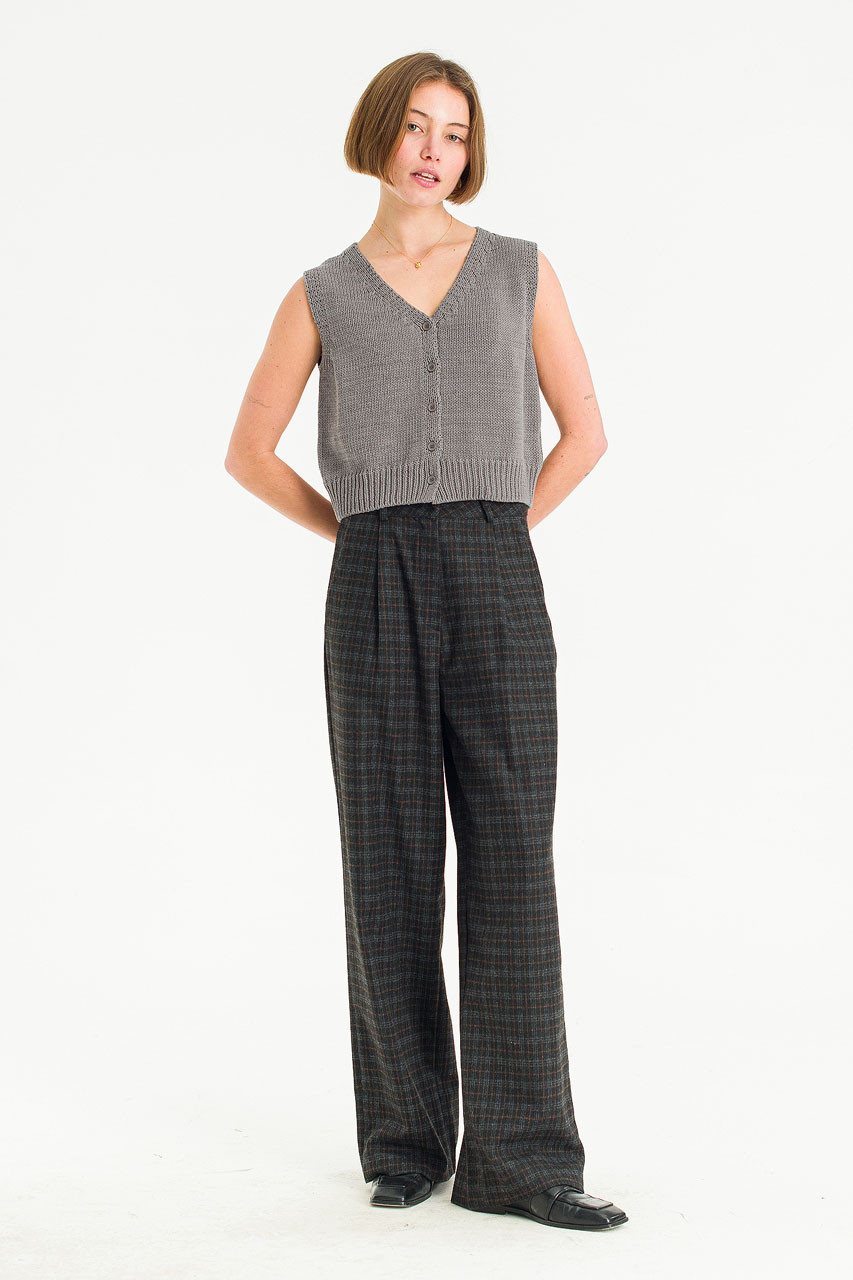 Reina Check Slacks, Black