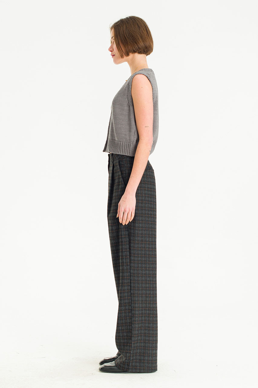 Reina Check Slacks, Black