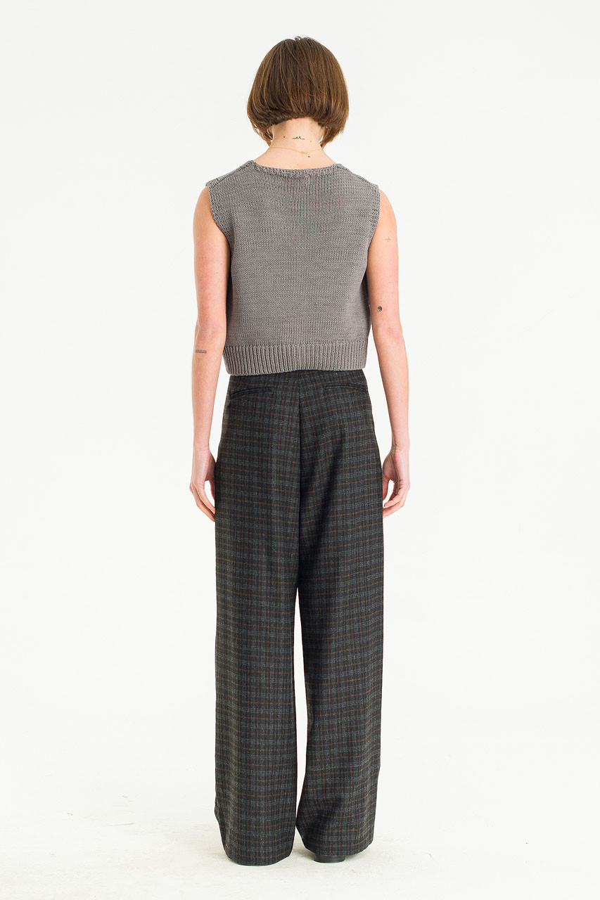 Reina Check Slacks, Black