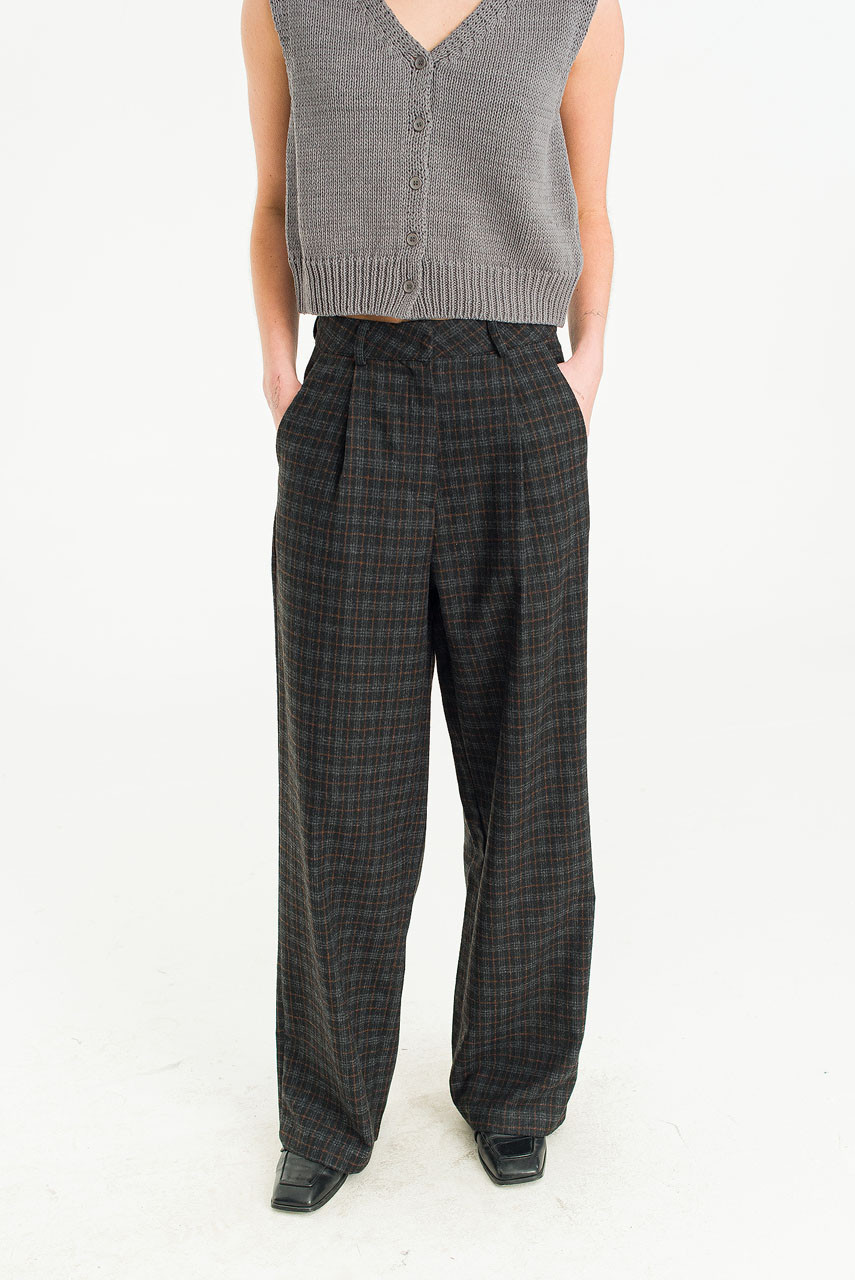 Reina Check Slacks, Black