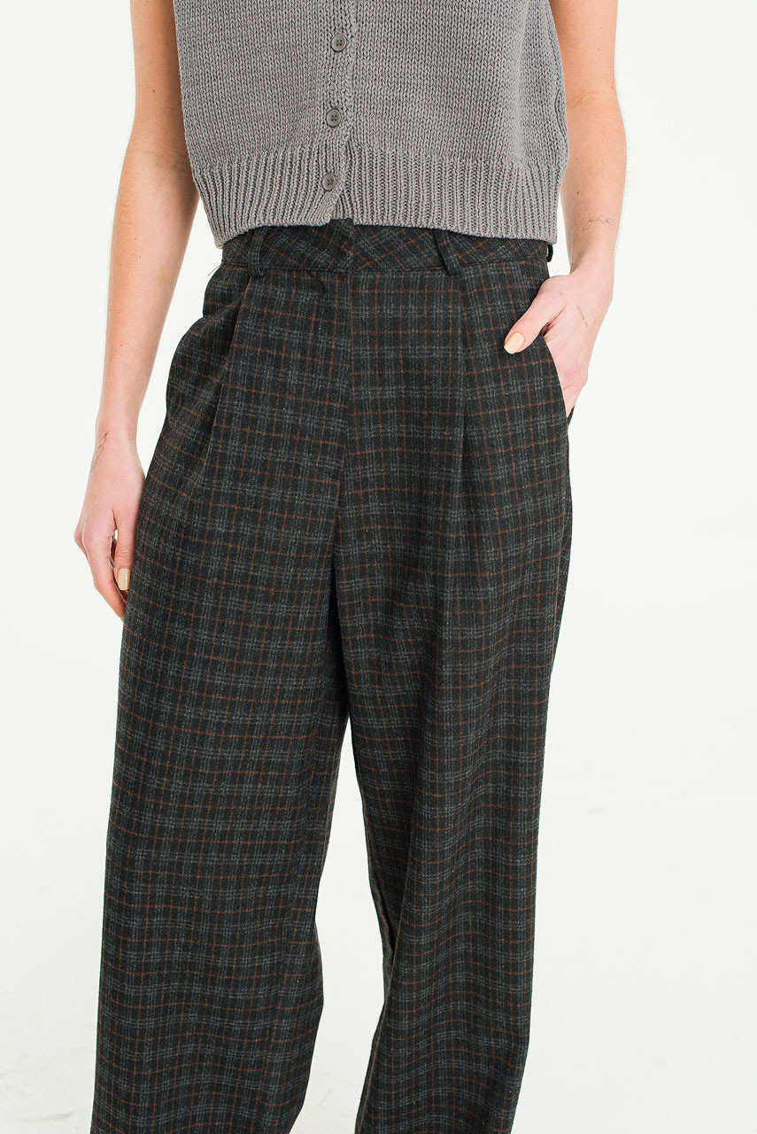 Reina Check Slacks, Black