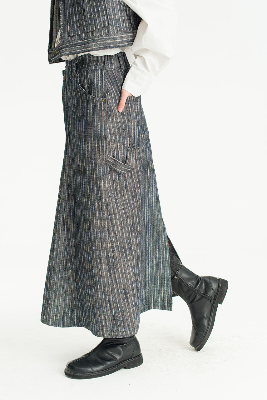 Herringbone Denim Long Skirt, Denim