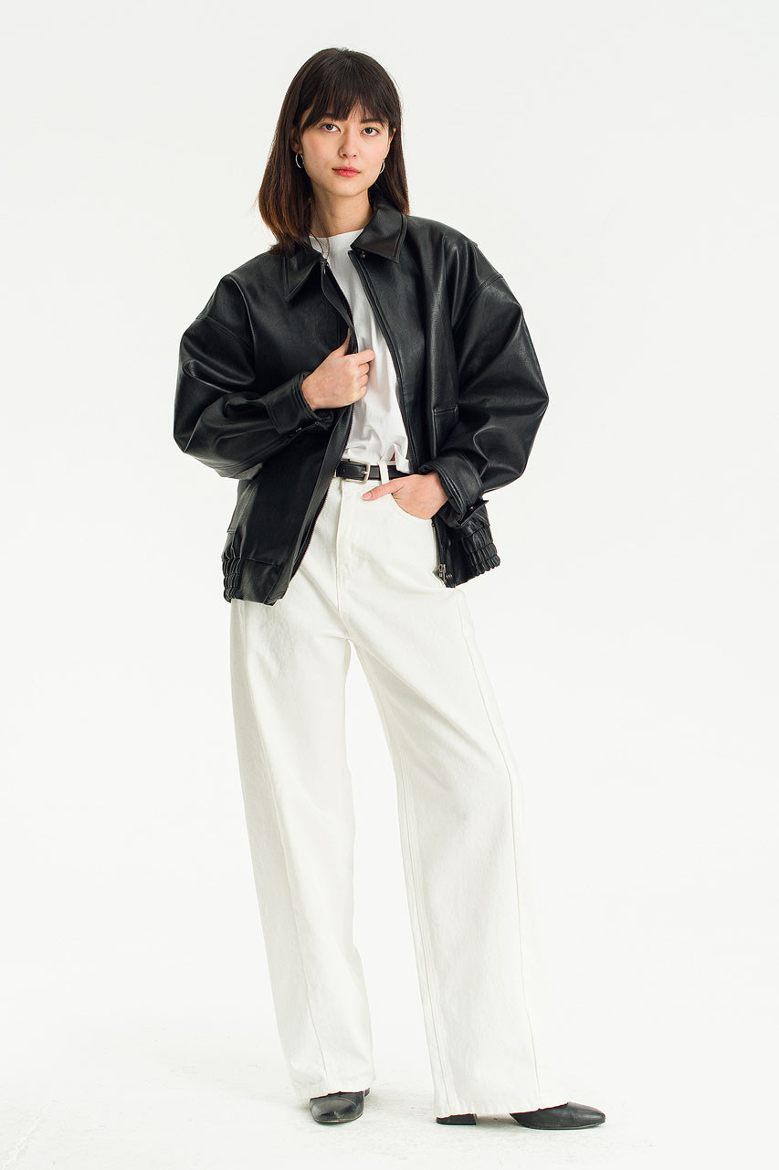 Marlowe Faux Leather Bomber, Black