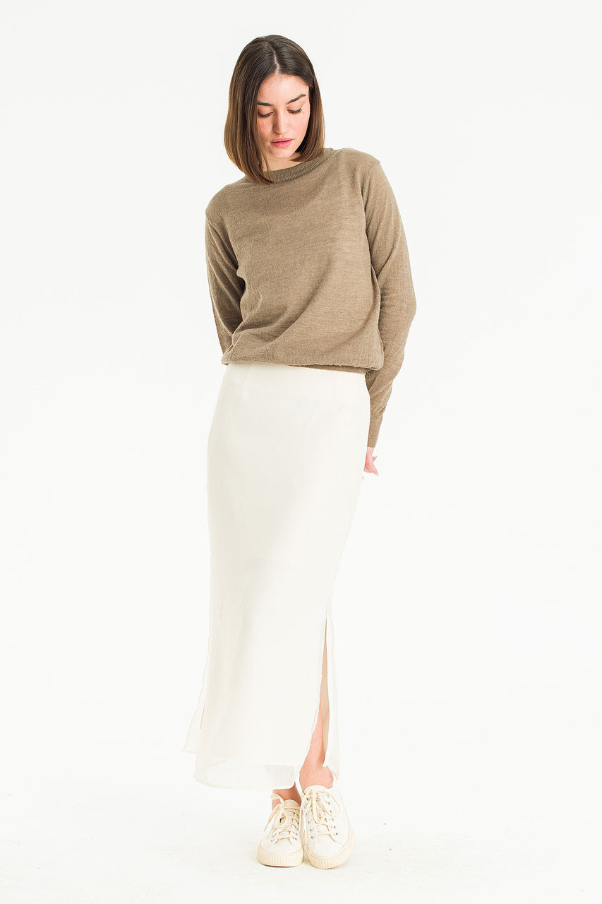 Textured Slit Skirt, Ivory