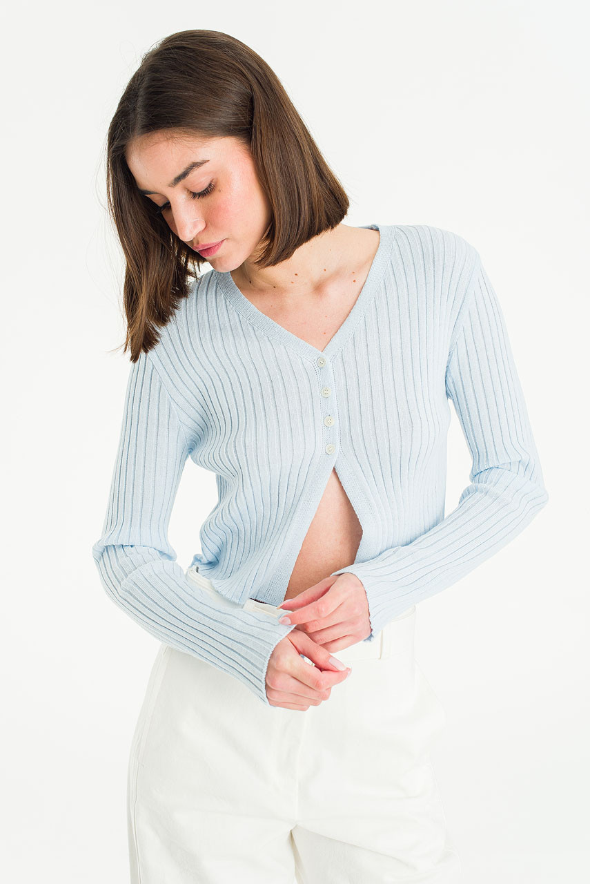 Celeste Ribbed Cardigan, Blue
