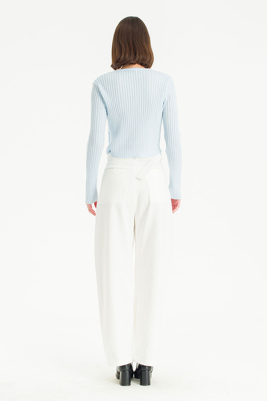 Belted Wide-Leg Cotton Pants, Ivory