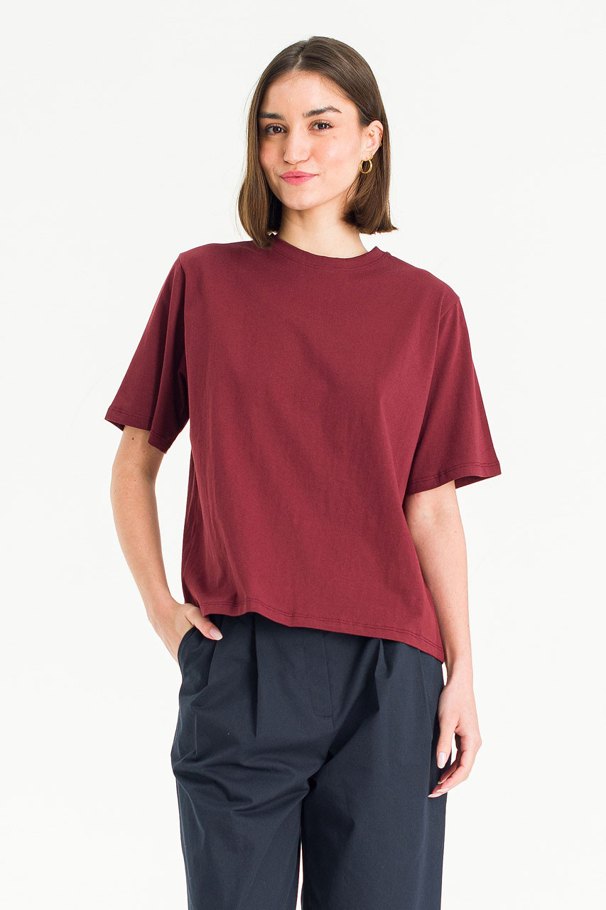 Clara Cotton Crew Neck Tee, Burgundy