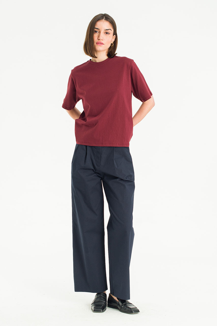 Clara Cotton Crew Neck Tee, Burgundy