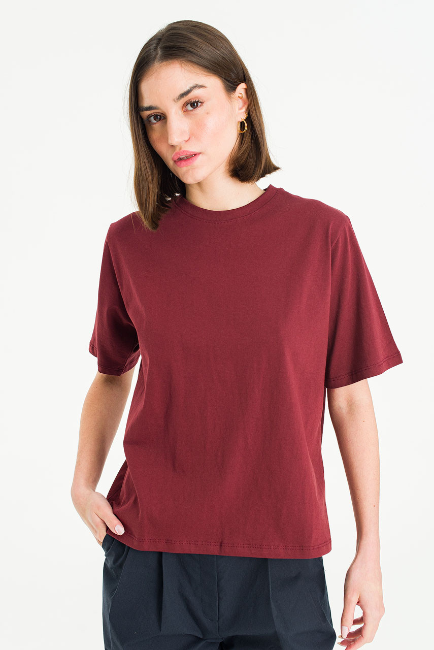 Clara Cotton Crew Neck Tee, Burgundy
