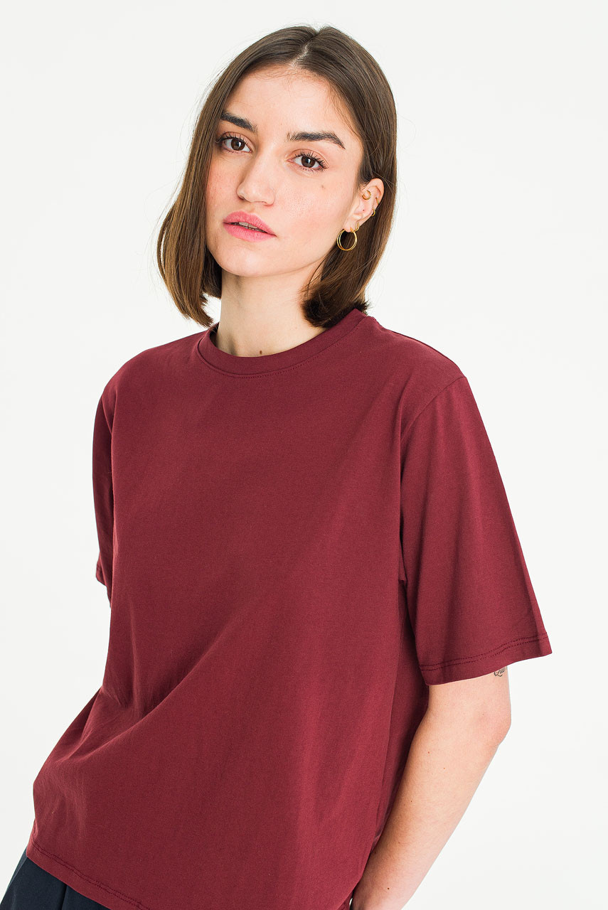 Clara Cotton Crew Neck Tee, Burgundy