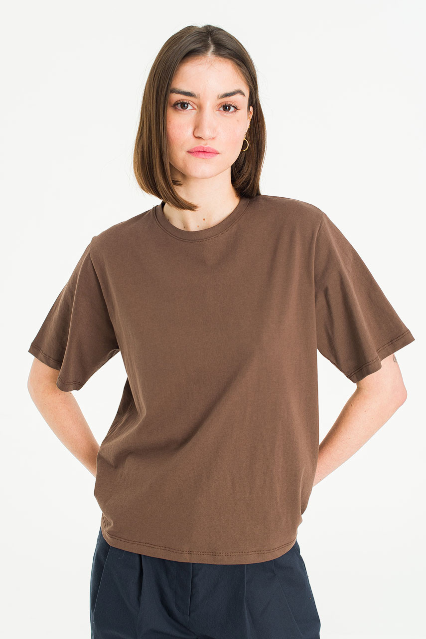Clara Cotton Crew Neck Tee, Brown
