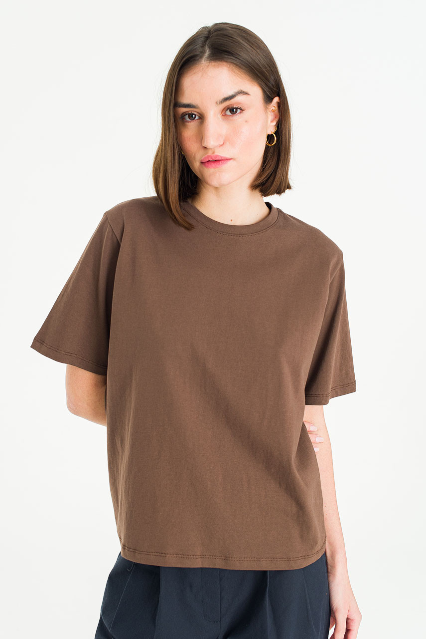 Clara Cotton Crew Neck Tee, Brown