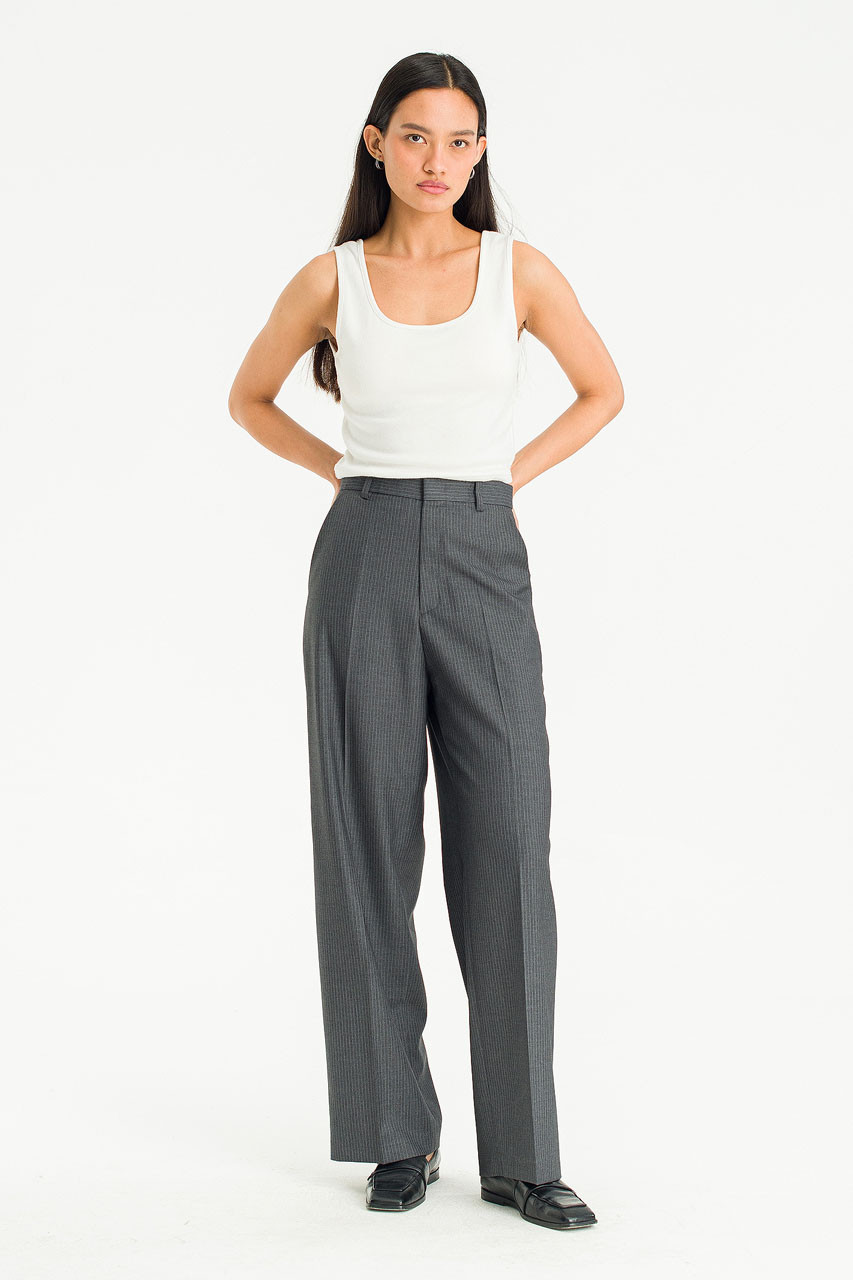 Celeste Wide Stripe Slacks, Charcoal