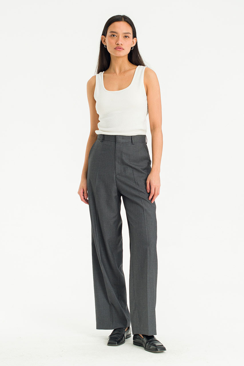 Celeste Wide Stripe Slacks, Charcoal