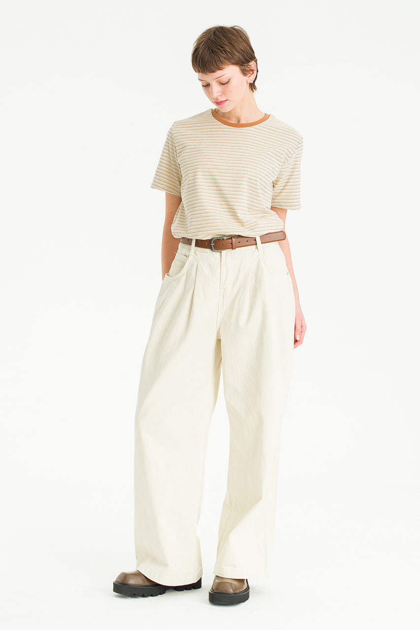 Amelie Wide Denim Pants, Light Beige