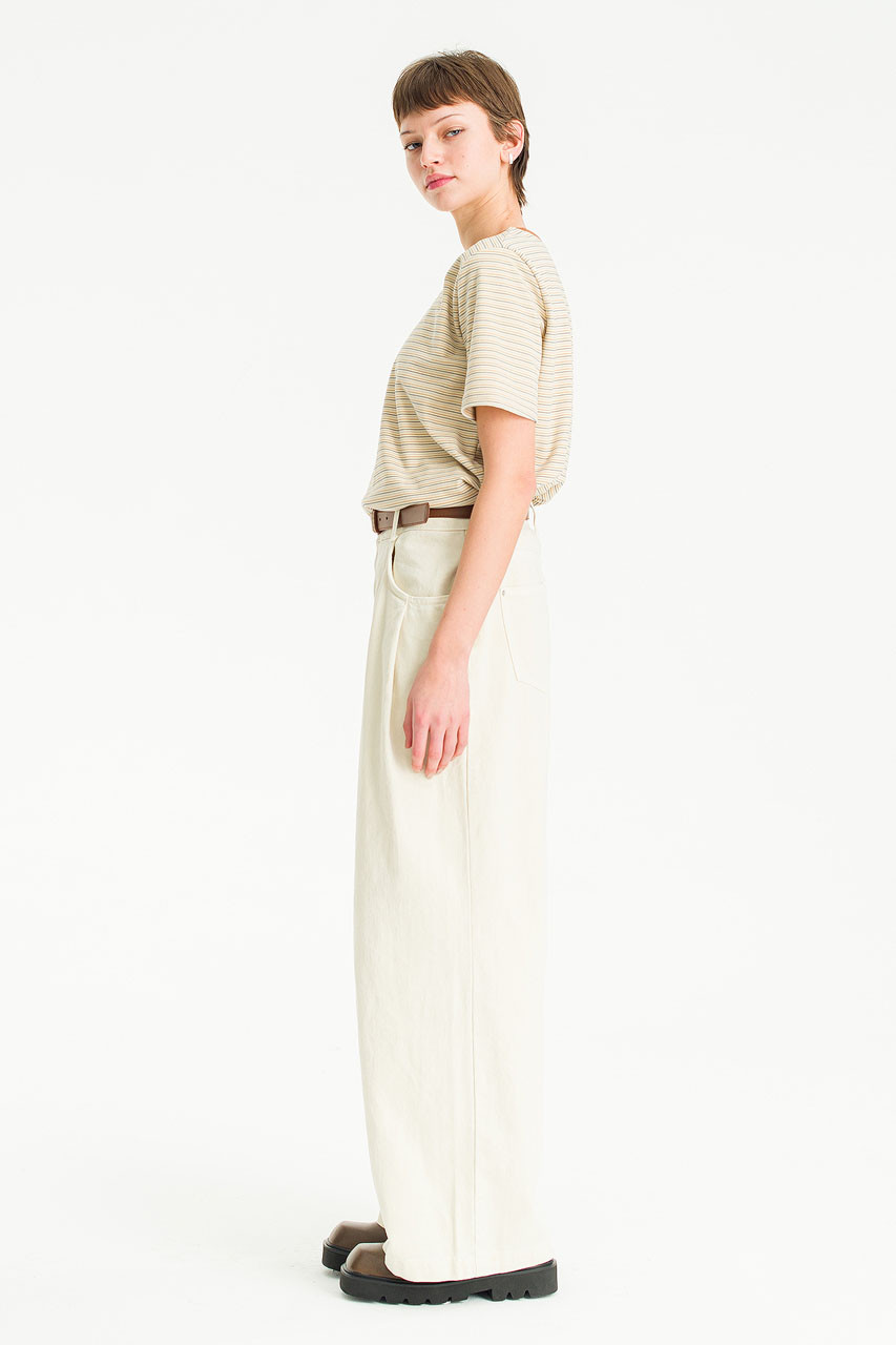 Amelie Wide Denim Pants, Light Beige