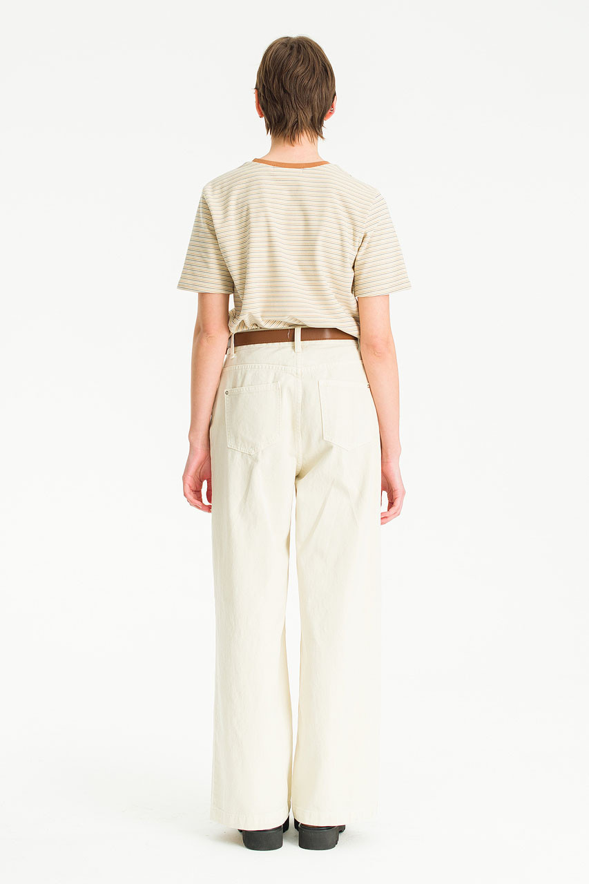 Amelie Wide Denim Pants, Light Beige