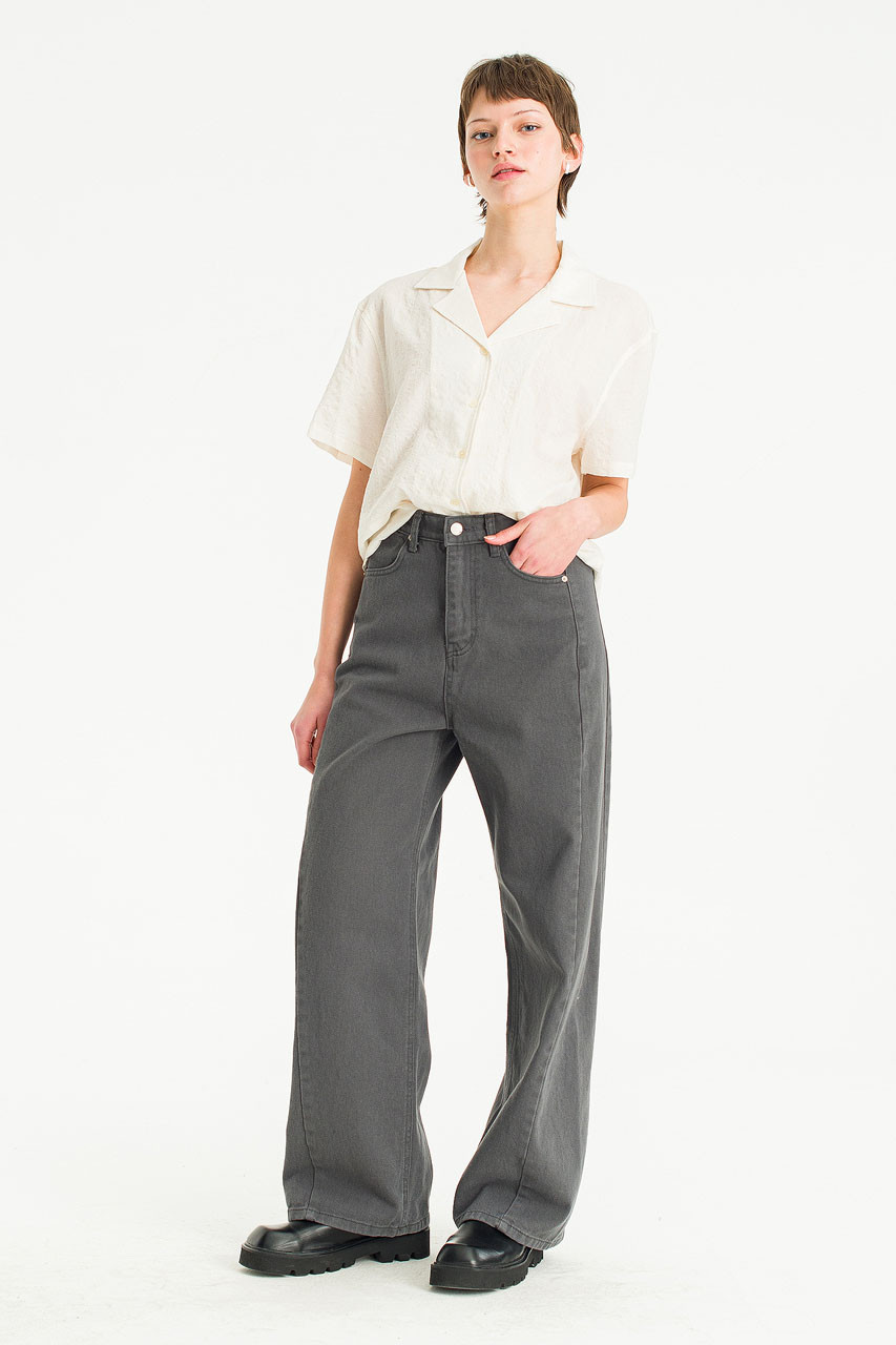 Cloudy Wide Washed Denim Jean, Charcoal