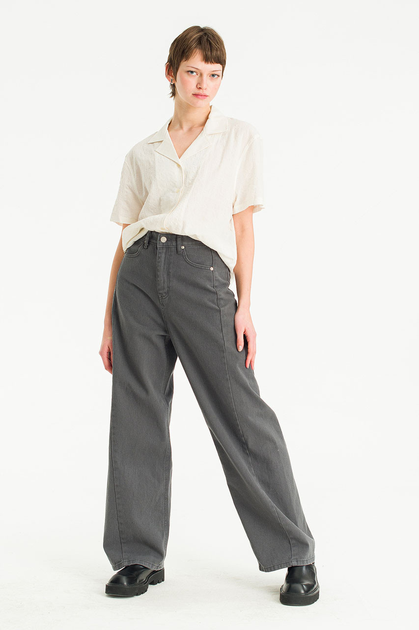 Cloudy Wide Washed Denim Jean, Charcoal