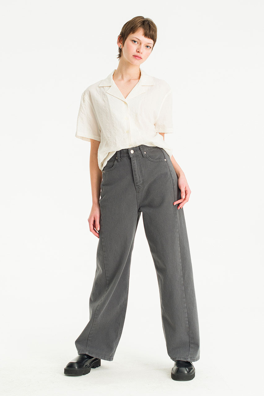 Cloudy Wide Washed Denim Jean, Charcoal