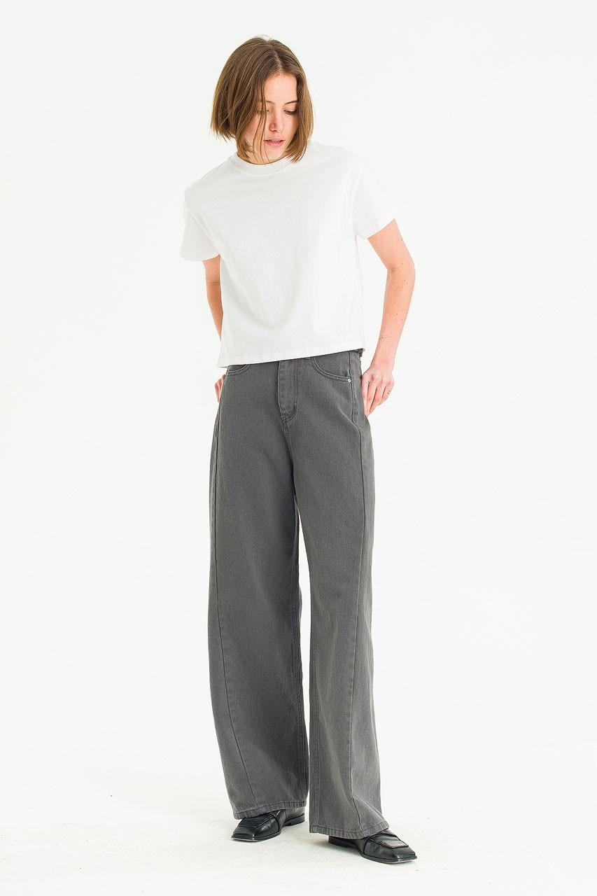 Cloudy Wide Washed Denim Jean, Charcoal