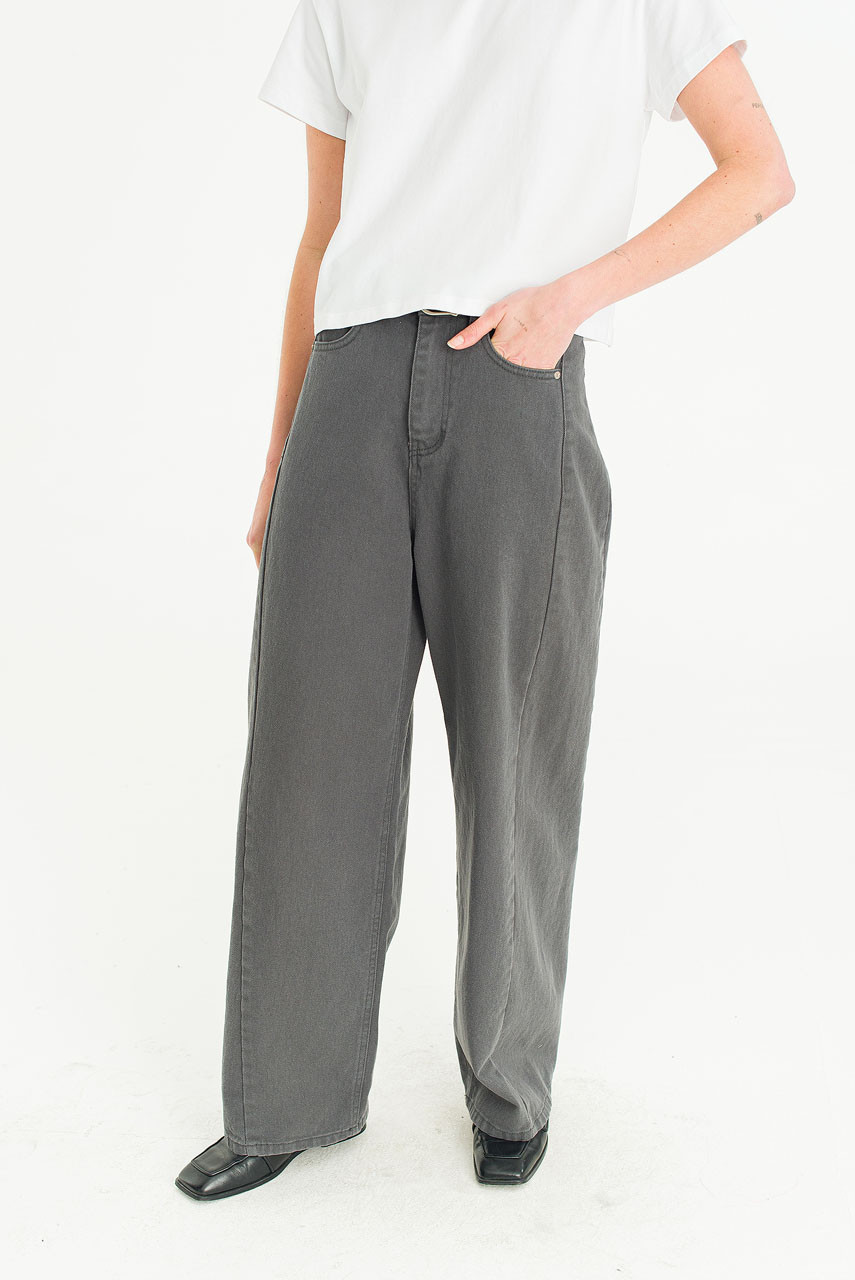 Cloudy Wide Washed Denim Jean, Charcoal