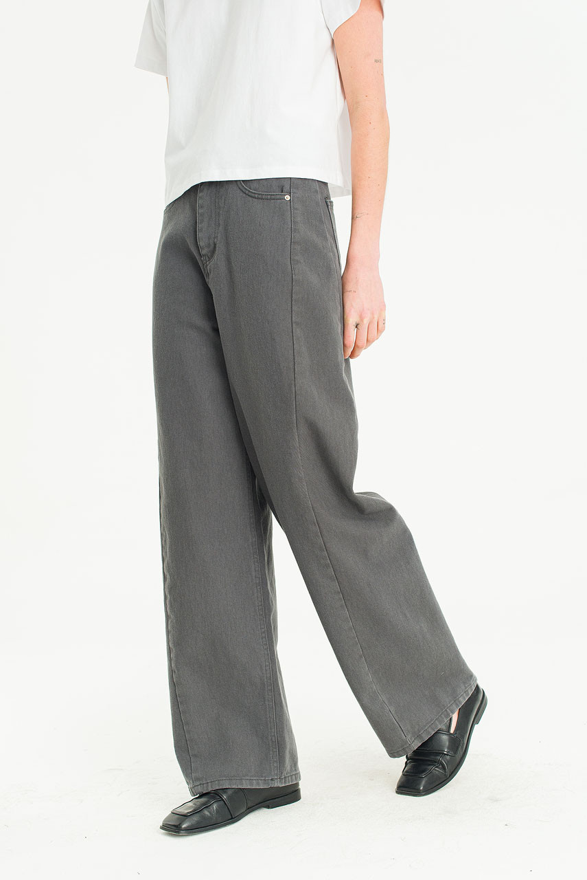 Cloudy Wide Washed Denim Jean, Charcoal