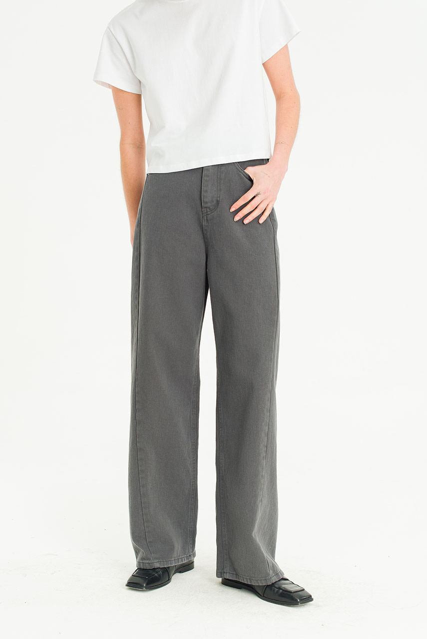 Cloudy Wide Washed Denim Jean, Charcoal