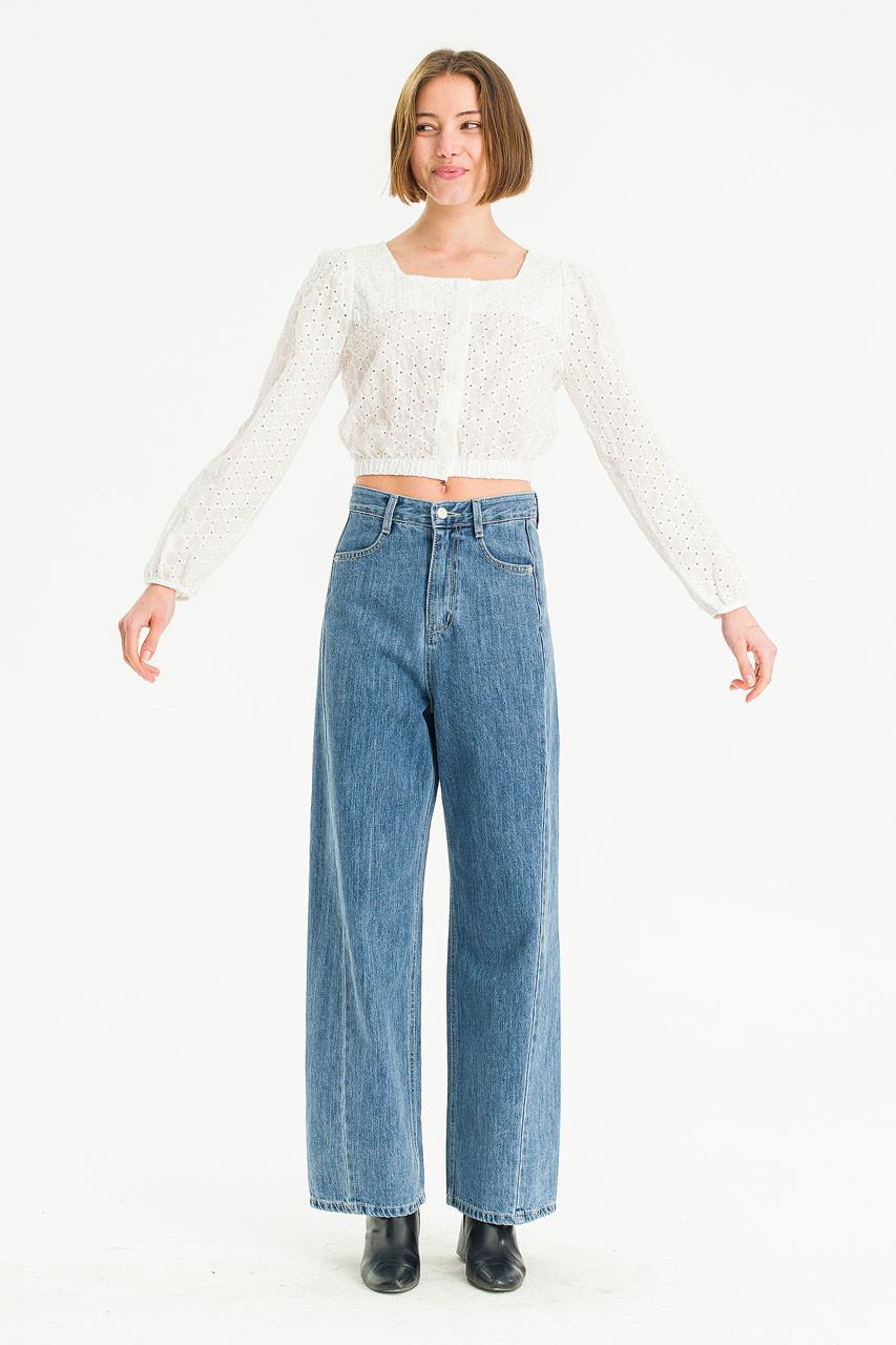 Ella Squre Neck Lace Crop Blouse, Ivory