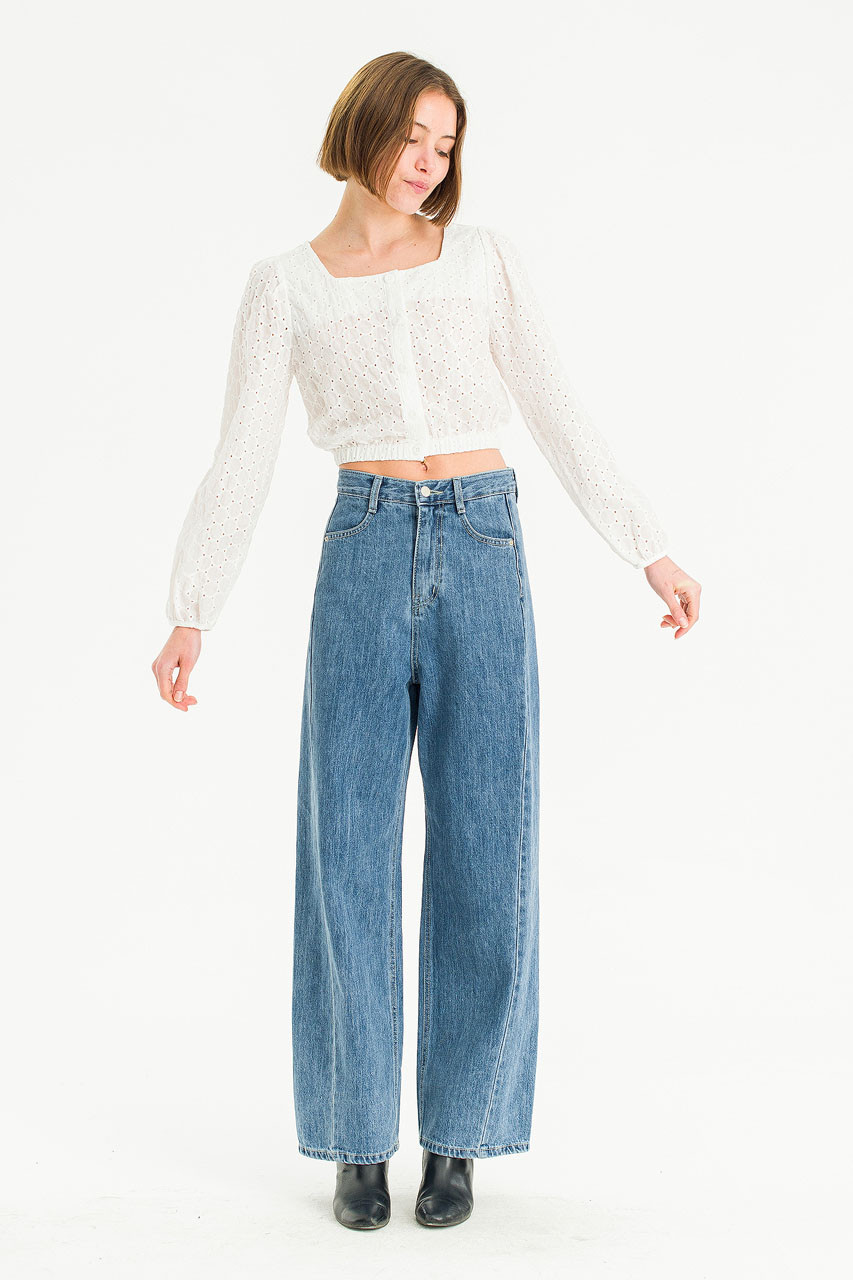 Ella Squre Neck Lace Crop Blouse, Ivory