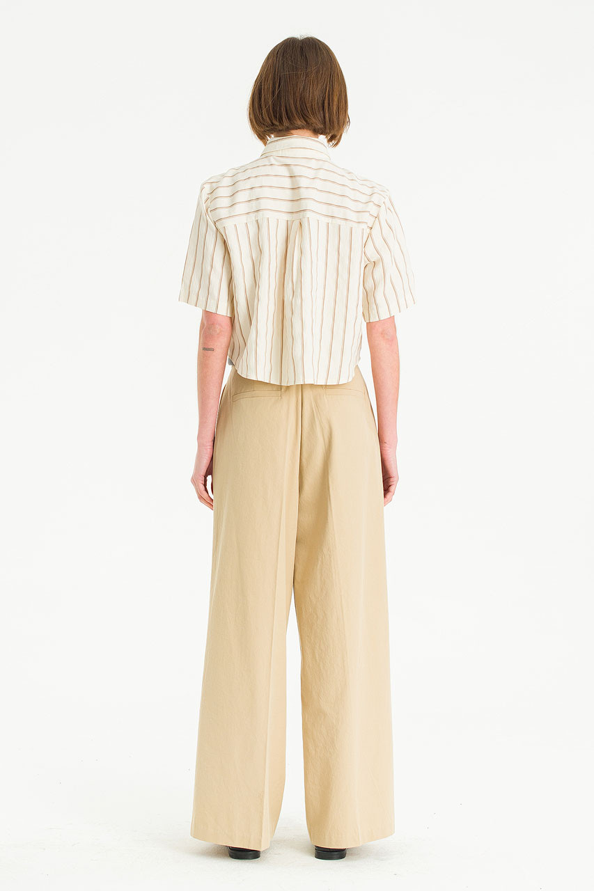 Laura Stripe Crop Shirt, Beige