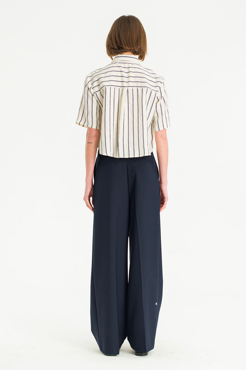 Laura Stripe Crop Shirt, Navy