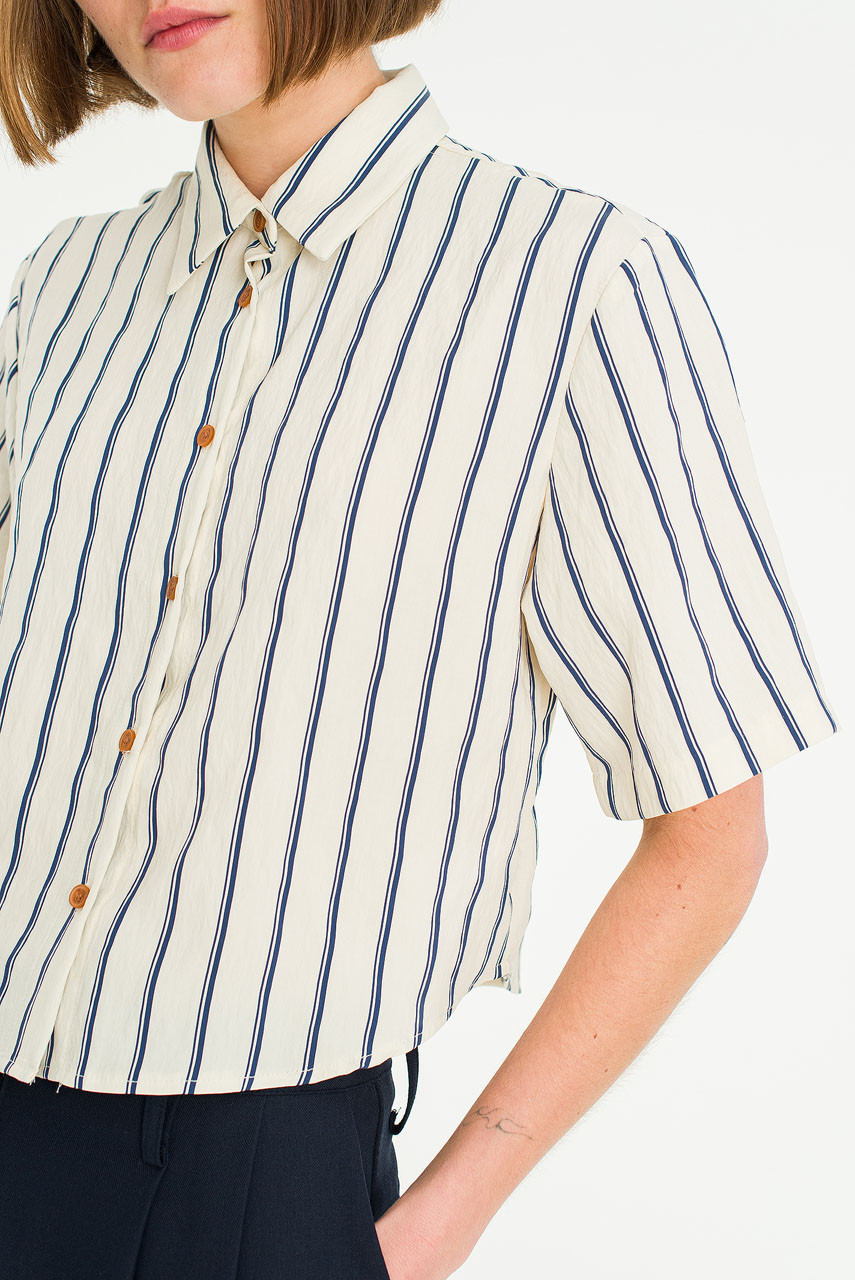 Laura Stripe Crop Shirt, Navy