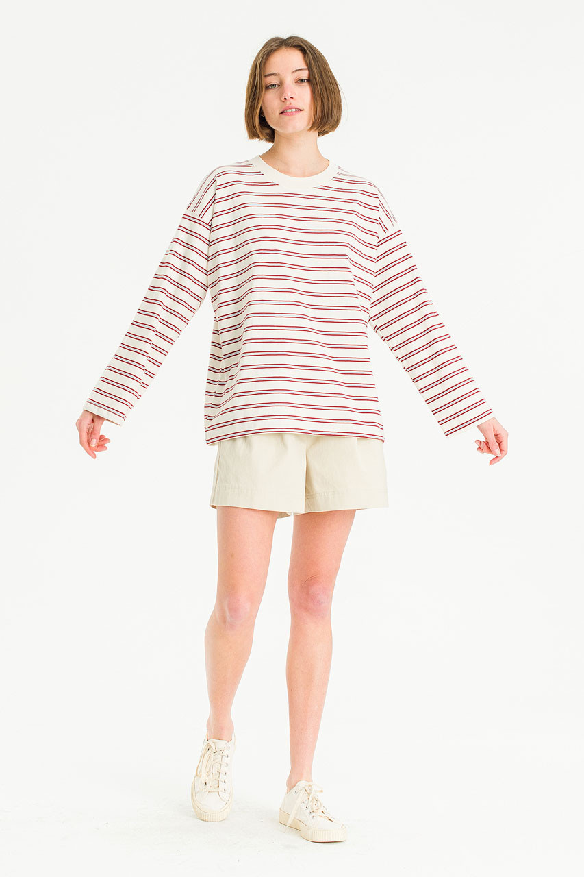 Hina Stripe Boxy Tee, Cream/Brick